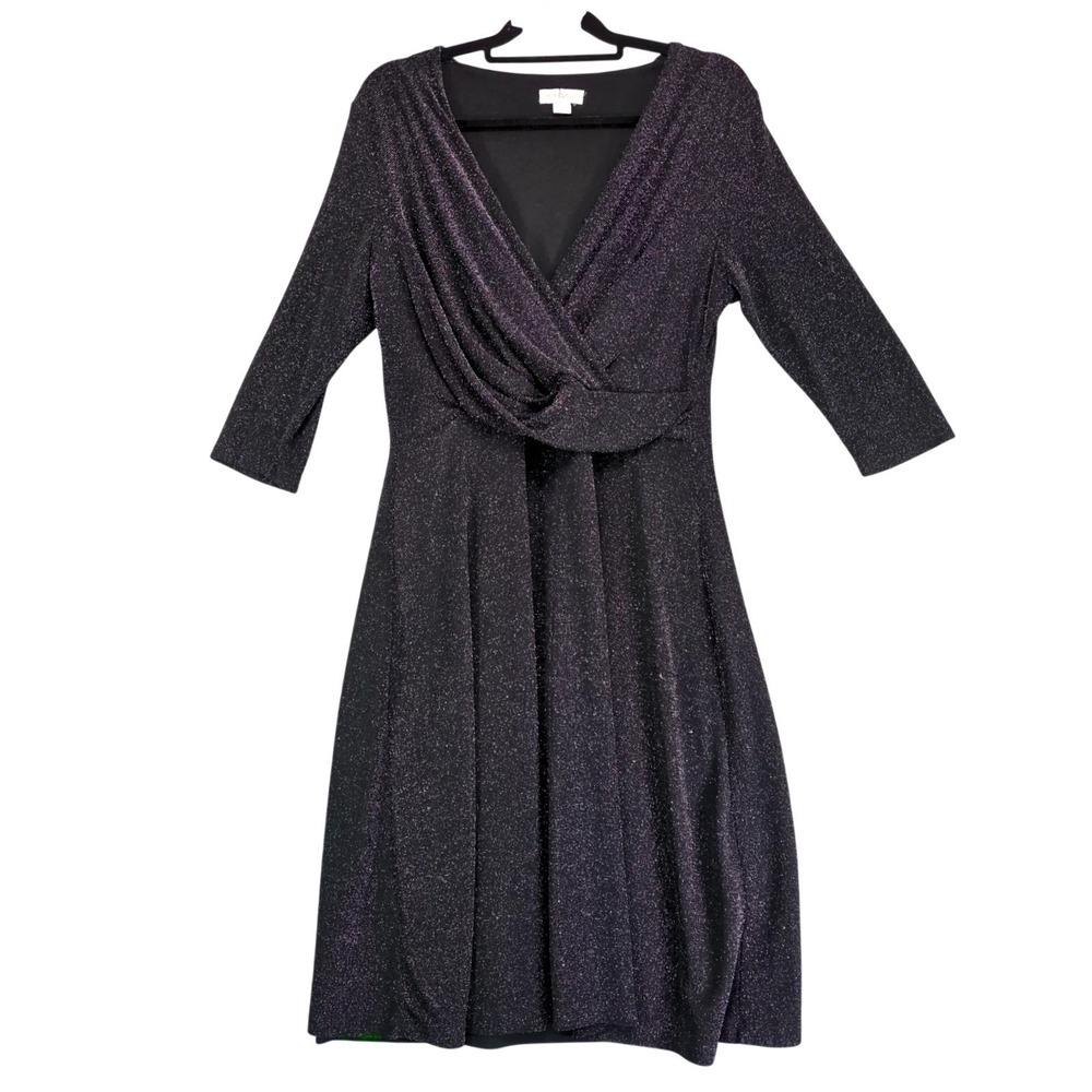 Vintage Y2K Monsoon Black Silver Shimmer Draped Cocktail Dress Womens 12 Party